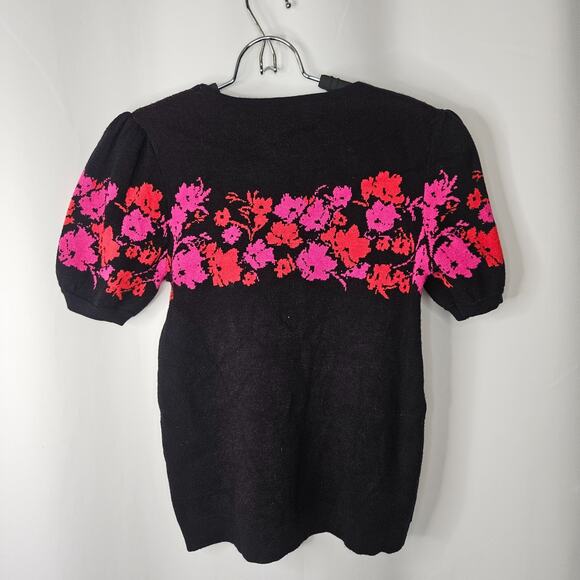 Tahari Women’s Knit Short Puff Sleeve Sweater Pink Floral Black Size XS - Picture 4 of 6